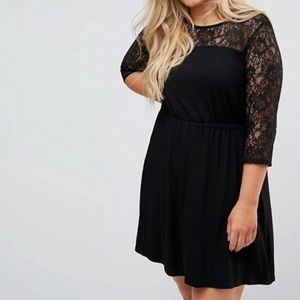 ASOS CURVE Mini Smock Dress with Lace Sleeves